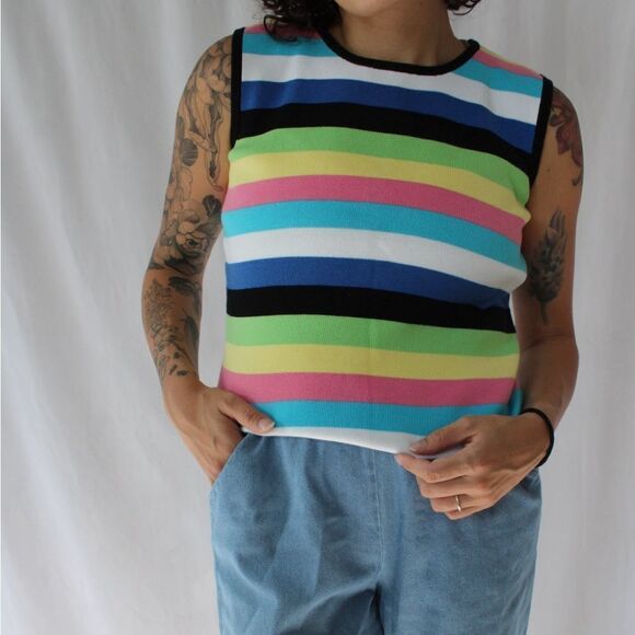 Vintage Tops - 100% Cotton Colorful Striped Vintage Hampshire Studio Tank top size Medium